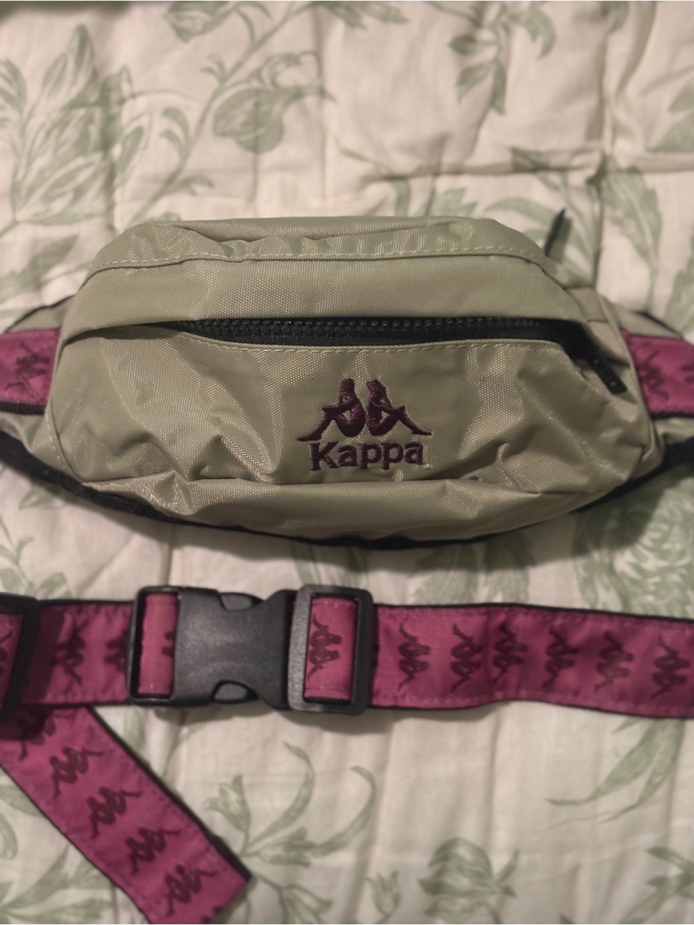 Kappa Olive Green Belt Bag with Magenta Logo Strap